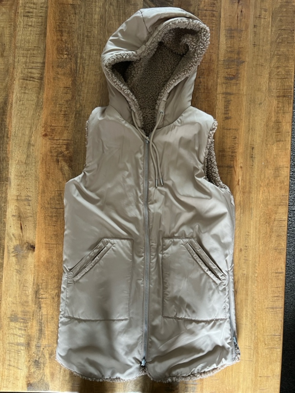 Zella Reversible Plush Curly Sherpa Vest in Taupe